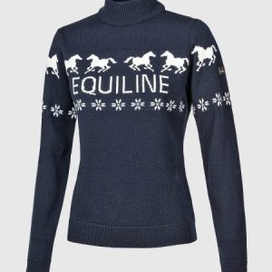 PULLOVER DONNA EQUILINE BLU IN LANA CON GRAFICA NATALIZA
