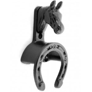 Appendibriglie in ghisa a forma di ferro e testa di cavallo