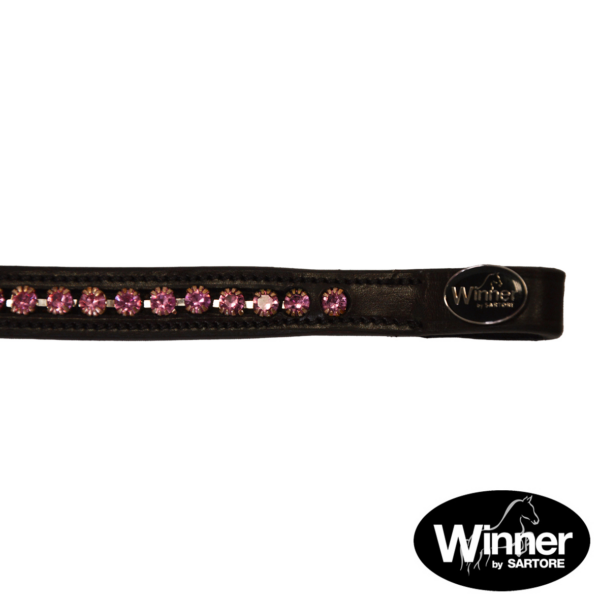 FRONTALINO CON STRASS ROSA IN CUOIO DA 16 MM - immagine 2